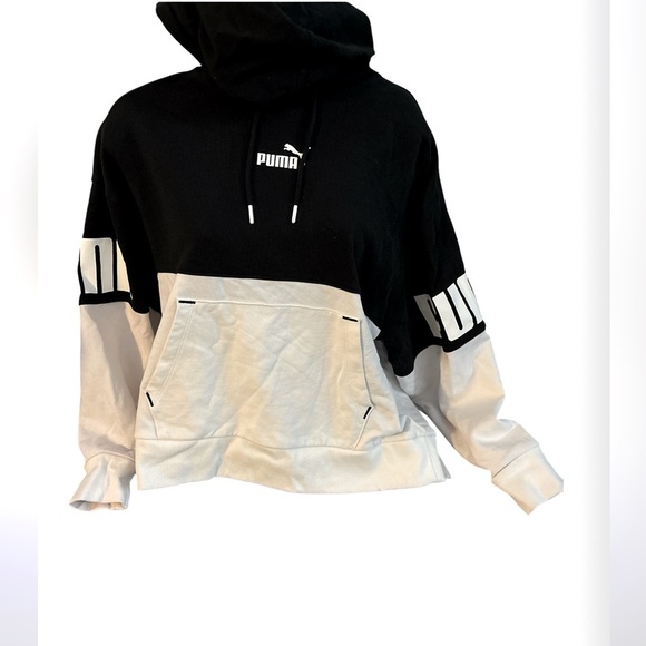 Puma Way 1 black & White oversized logo hoodie Sz - Picture 1 of 13